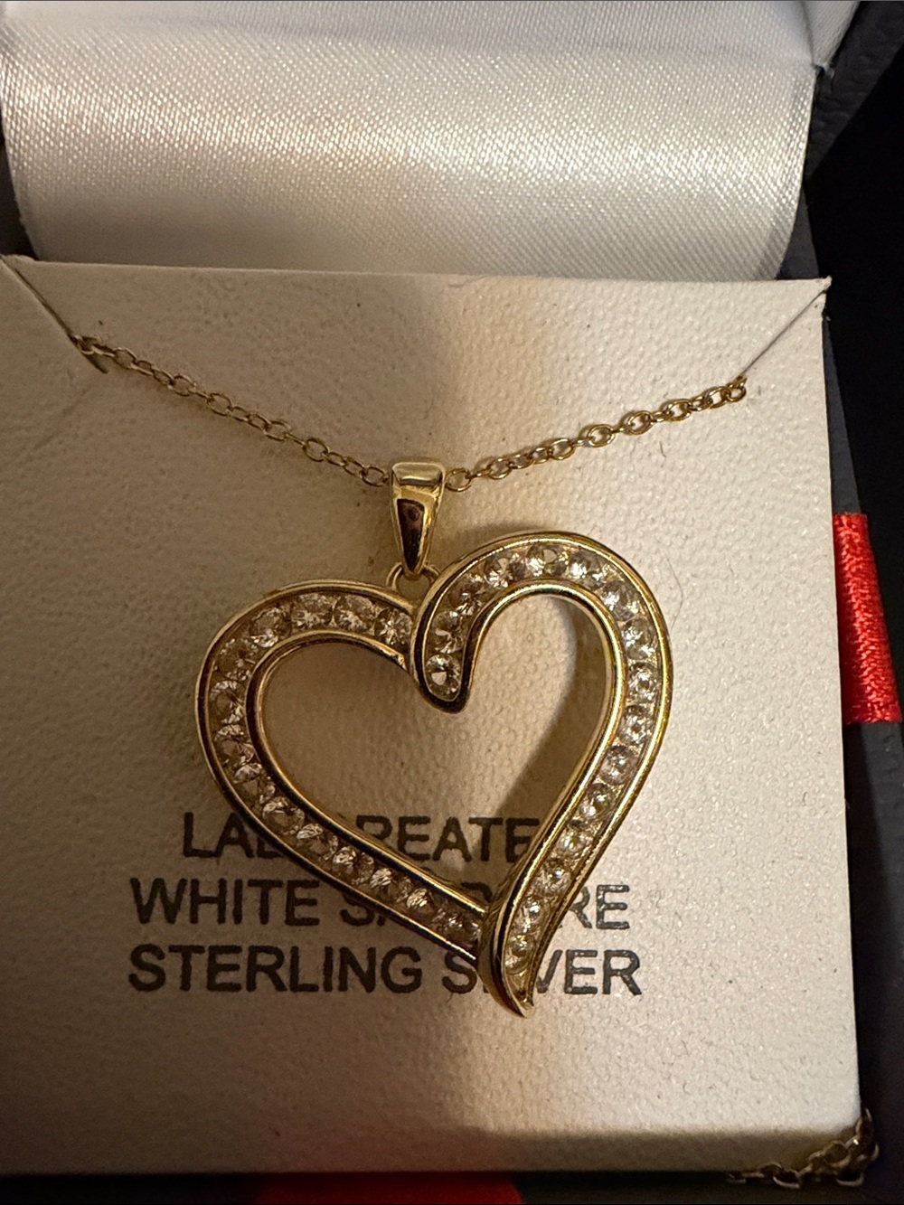 Gold Heart Pendant Necklace with Clear Accent Stones - Picture 2 of 5